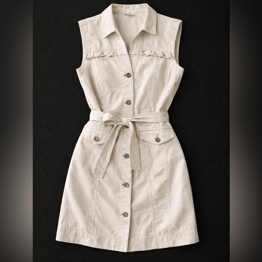 White House Black Market Beige Utility Button Front Dress Size 8